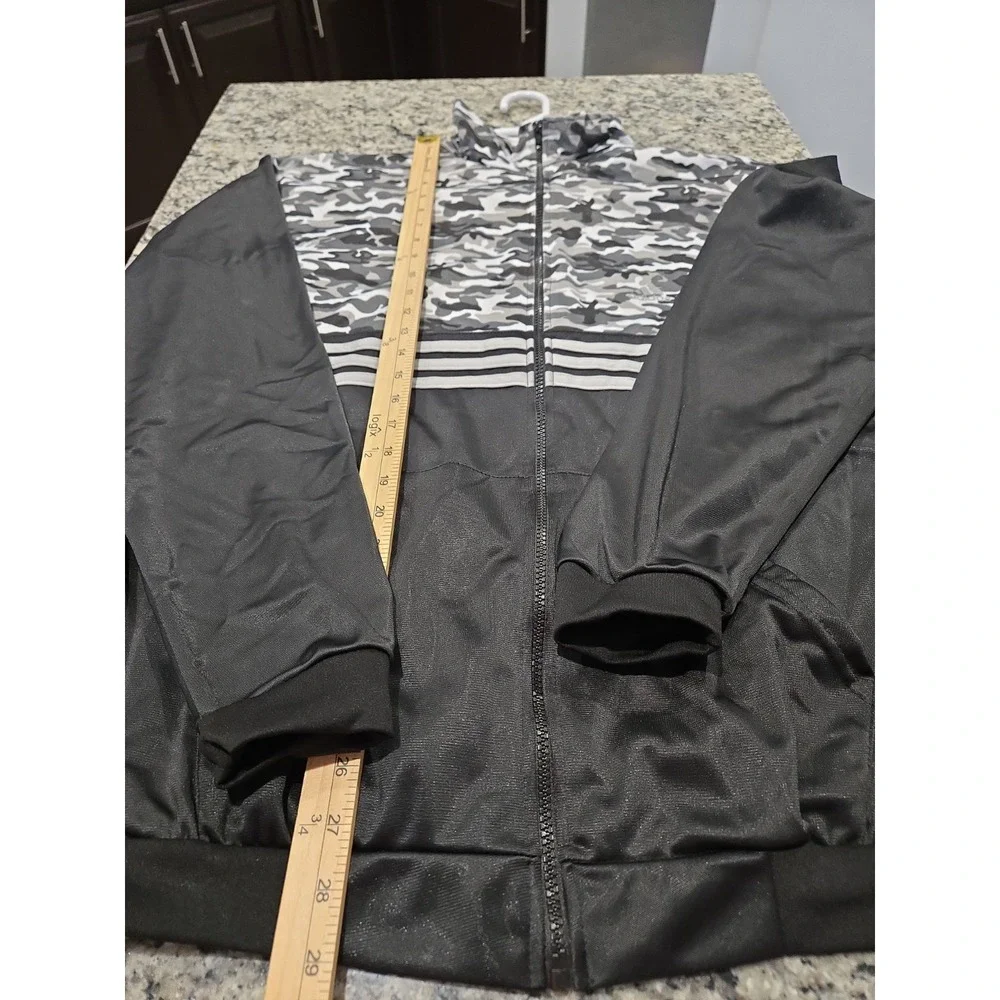 Mens Adidas Essentials Camo Tricot Full Zip Jacket Black Gray White Chest 48